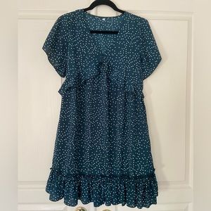 Green V-Neck Dotted Mini Dress